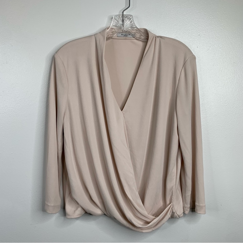Draped V-Neck Long Sleeve Top — Blush